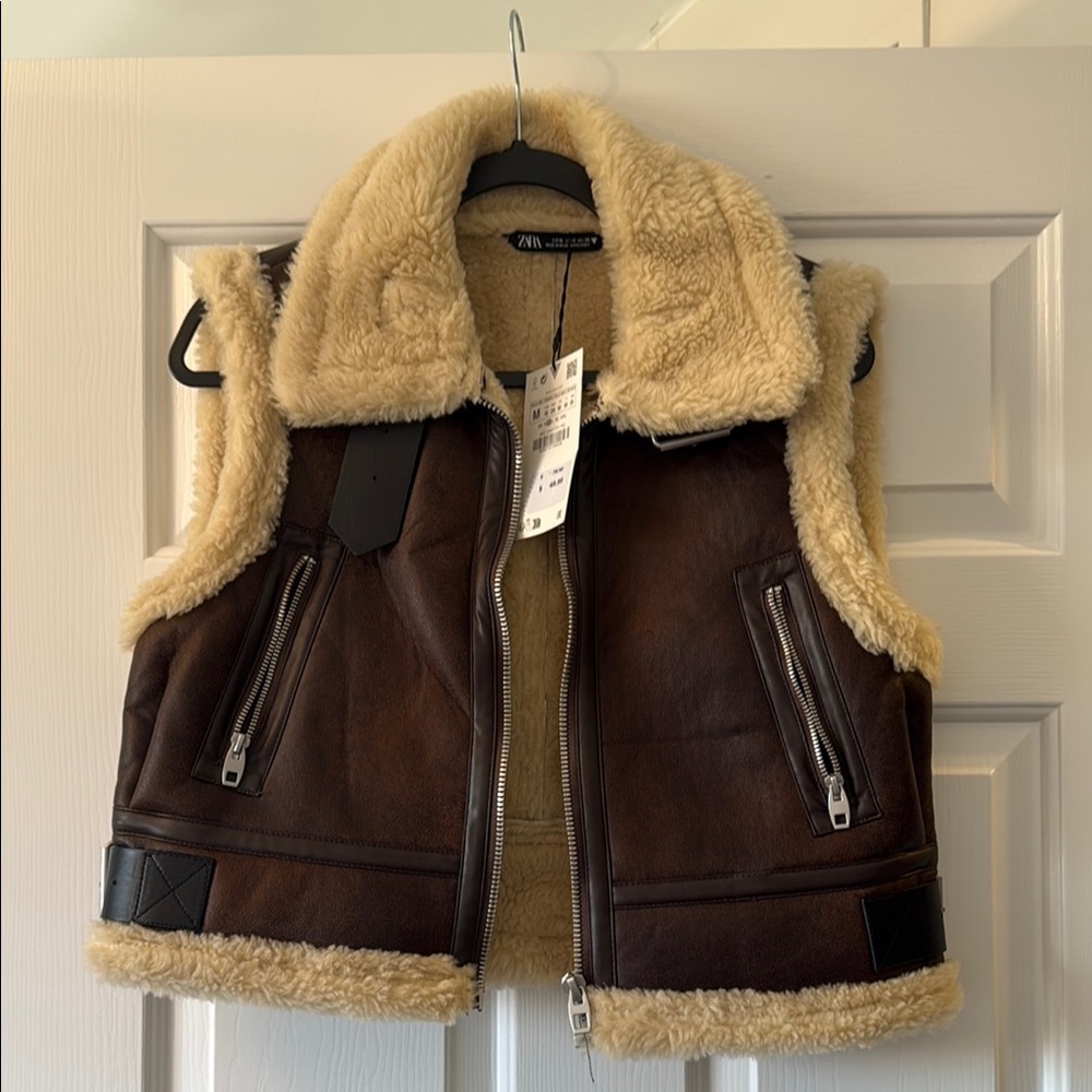 Brown and Cream Shearling Vest